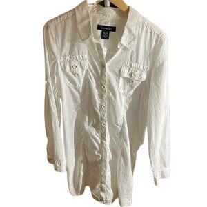 Calvin Klein Jeans size XL white cotton belted button down shirt / cover up